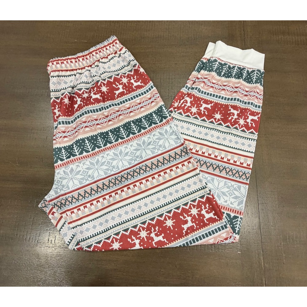 Fair Isle Pajama Lounge Pants Cozy Holiday Winter Red Gray XXL - Picture 8 of 8
